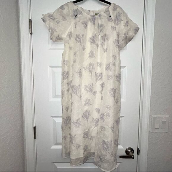 New, Ma mi Maternity Embroidered Floral Print Puff Sleeve A-Line Midi Dress - Picture 1 of 11